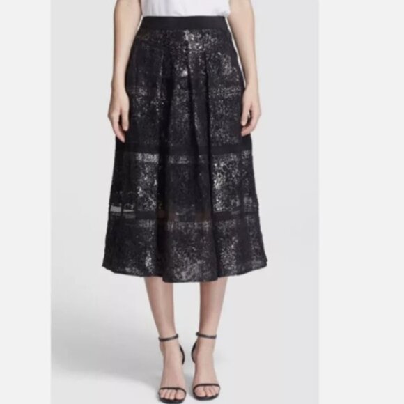 Rebecca Taylor Foil Lace Midi Skirt - Size 4 (RETAIL $550) - Picture 2 of 8